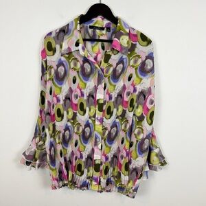 Essentials by Milano Flare Sleeve Crinkle Top Women's Size 1X Colorful